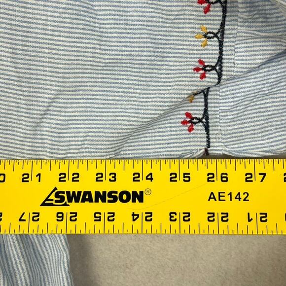 Forever 21 Dress Women's XL Blue and White Striped Cotton Embroidered Peasant - Picture 7 of 7